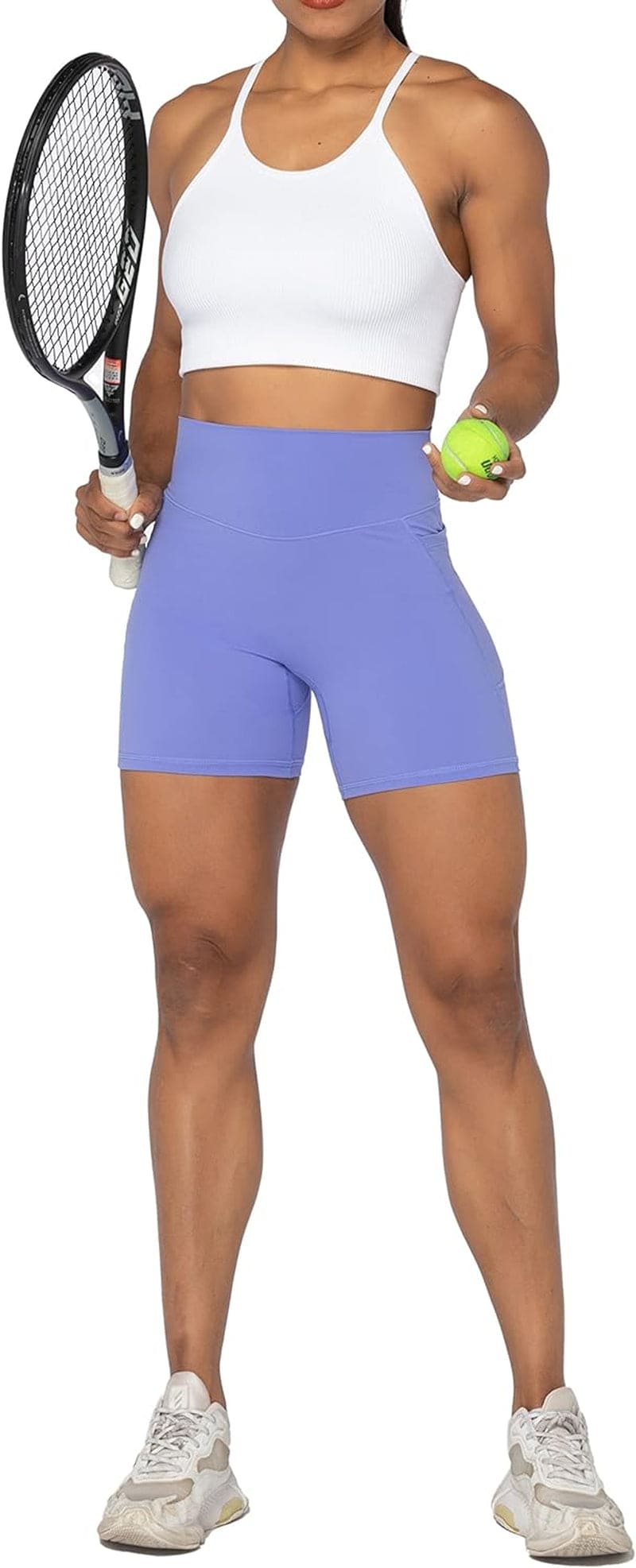 No Front Seam Biker Shorts for Women with Pockets, Yoga Workout Gym Bike Shorts with Tummy Control