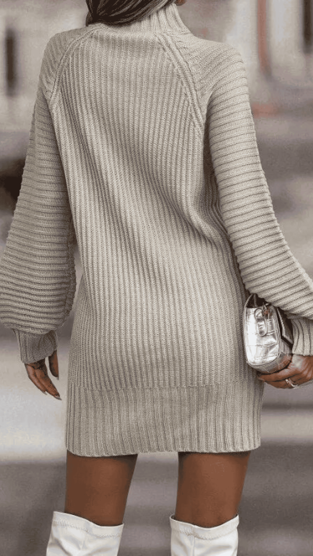 Vintage Knitted Dress Chic Turtleneck Sweater Dress for Women