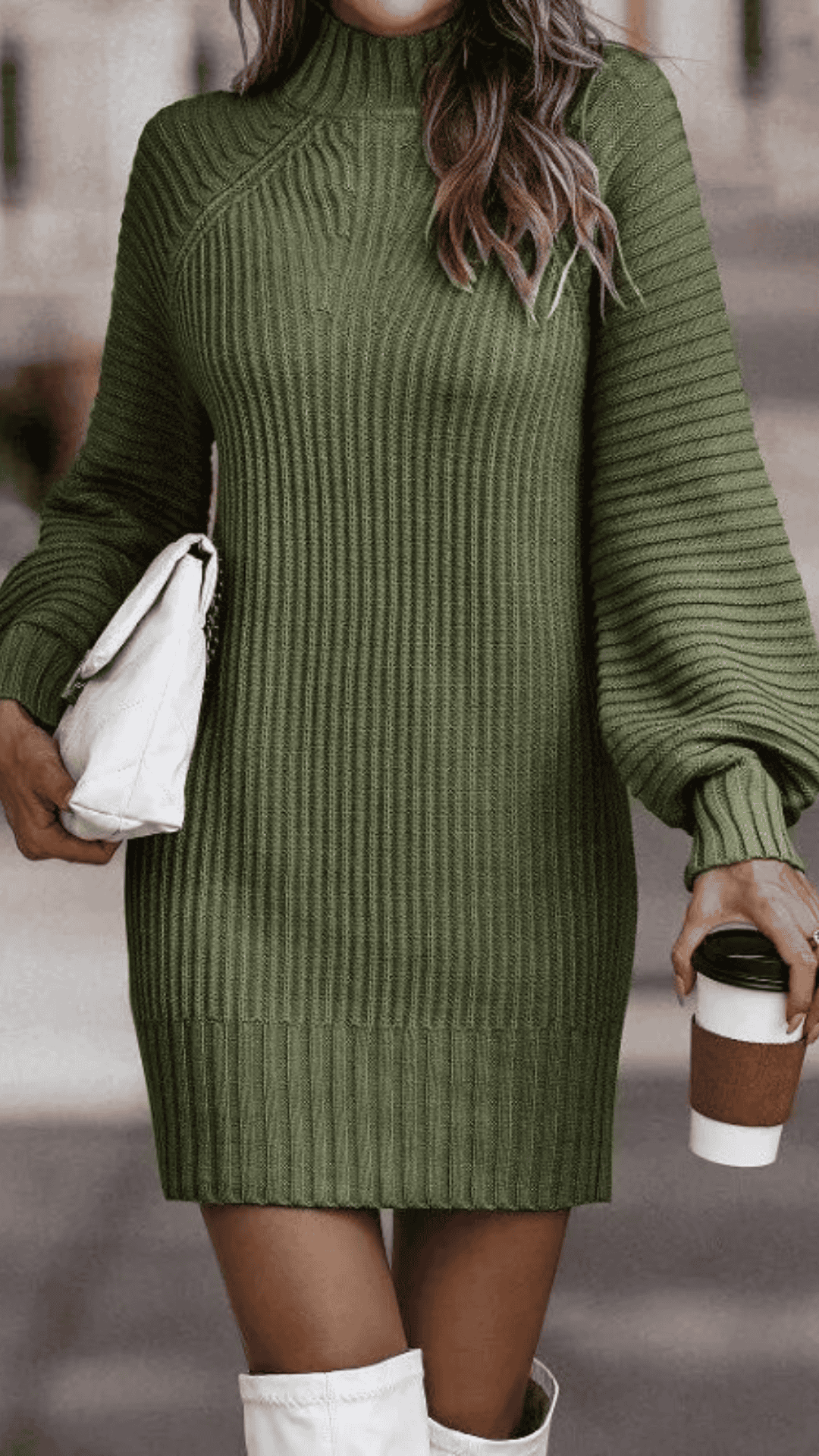 Vintage Knitted Dress Chic Turtleneck Sweater Dress for Women