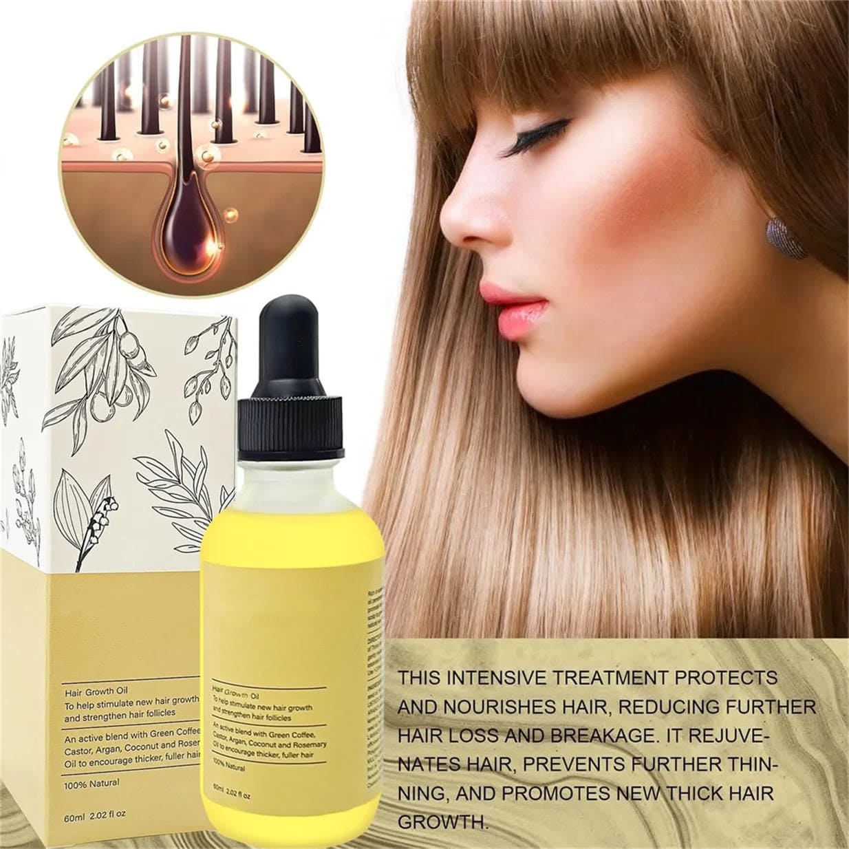 Natural Hair Growth Oil, Organic Veganic Natural Hair Growth Oil,Pure Natural Hair Density Essential Oil, Plant Extract Hair Growth Oil for Dry Damaged Hair and Growth (7Pcs)