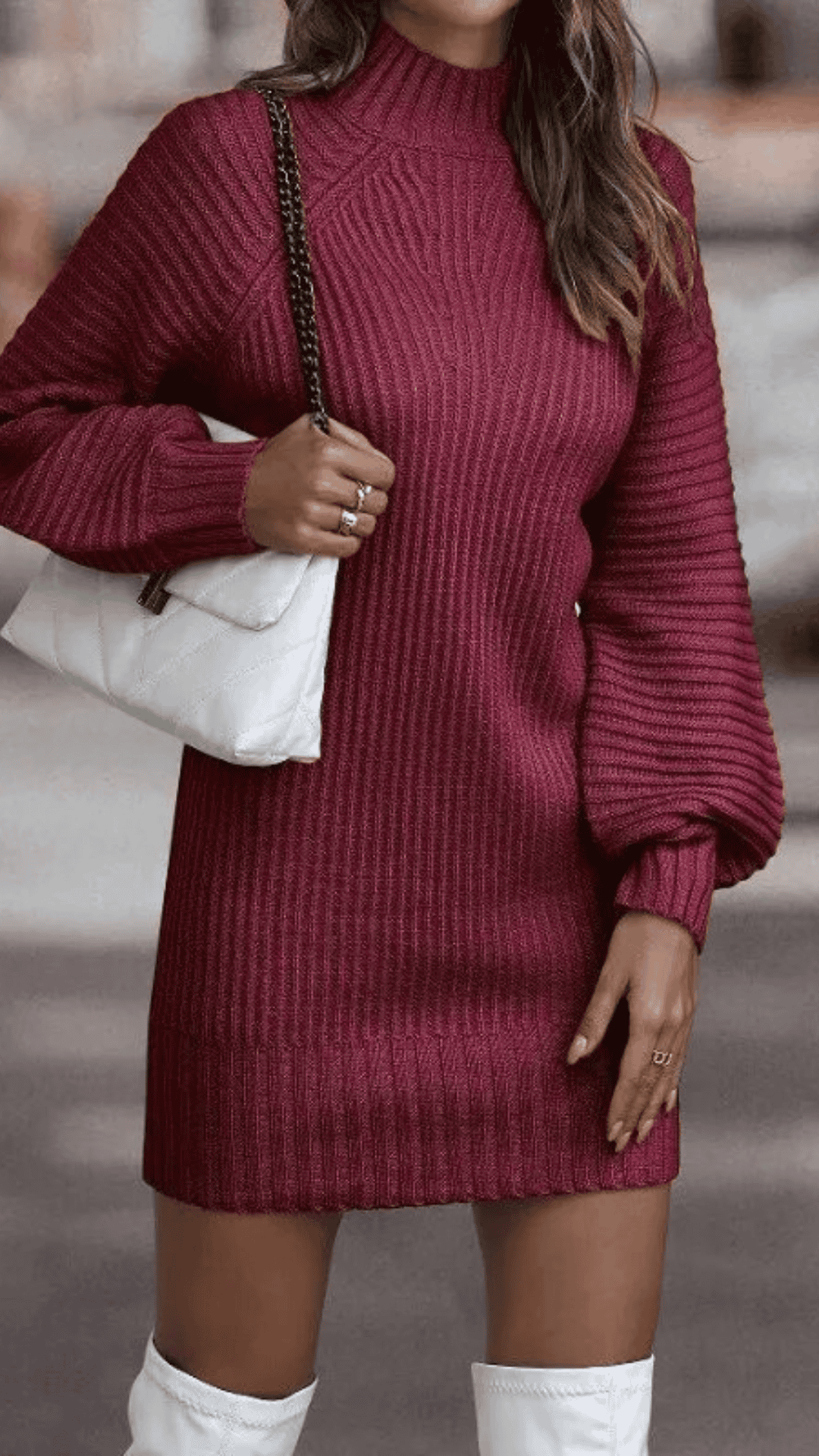 Vintage Knitted Dress Chic Turtleneck Sweater Dress for Women