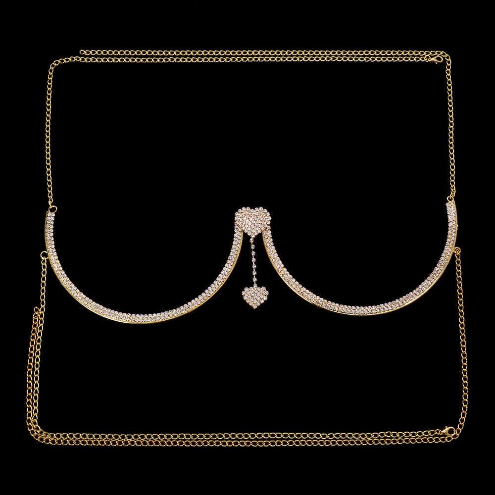 Rhinestone Bra Body Chain-Double Heart Rhinestone Body Chain | Stylish Chest Support Jewelry