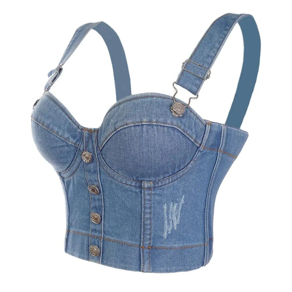 Stylish Look with a Sexy Denim Bustier Bra - Perfect Party Cropped Top