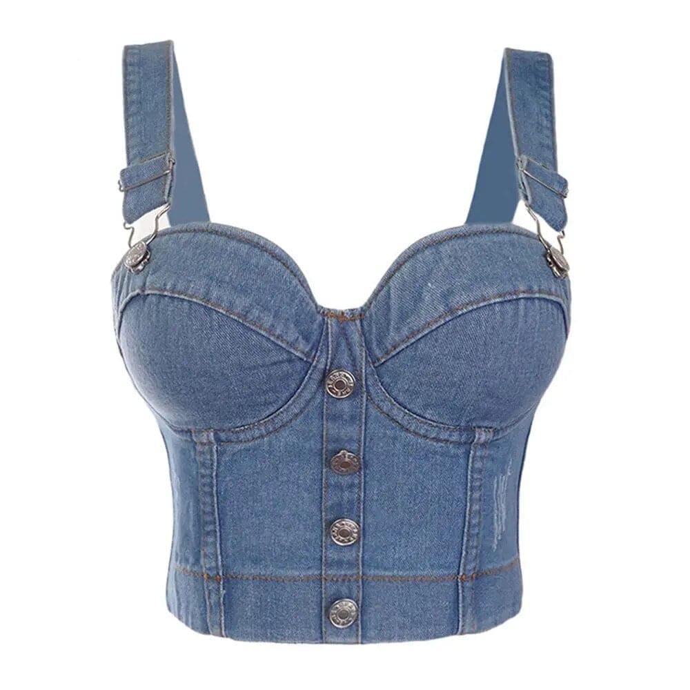 Stylish Look with a Sexy Denim Bustier Bra - Perfect Party Cropped Top