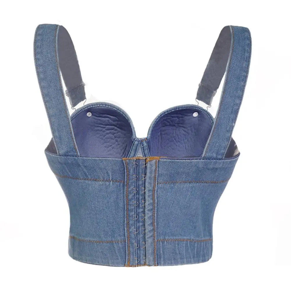 Stylish Look with a Sexy Denim Bustier Bra - Perfect Party Cropped Top