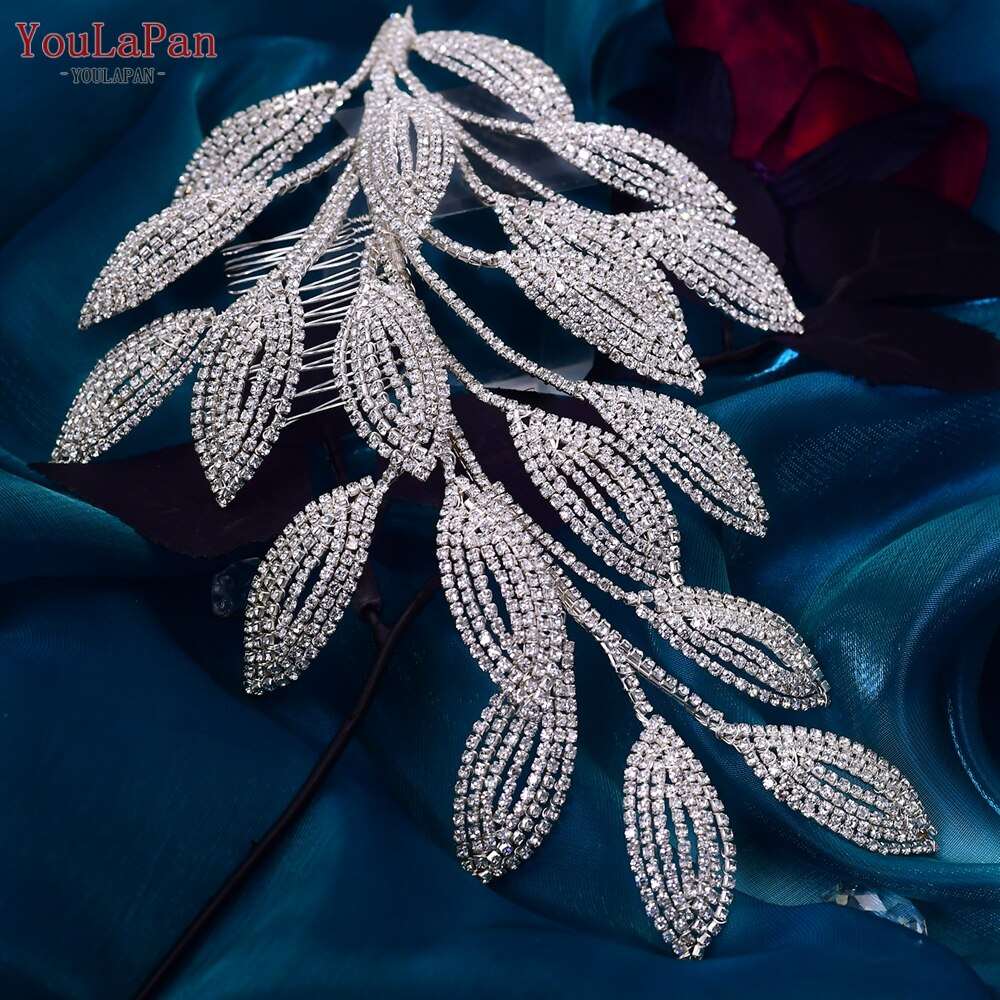 Bridal Comb Tiara | Rhinestone Leaf Wedding Hair Jewelry for Luxury Crystal Headdress