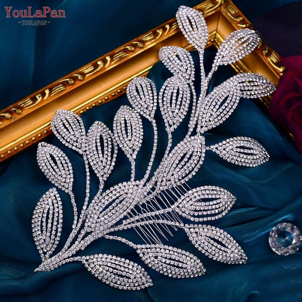Bridal Comb Tiara | Rhinestone Leaf Wedding Hair Jewelry for Luxury Crystal Headdress