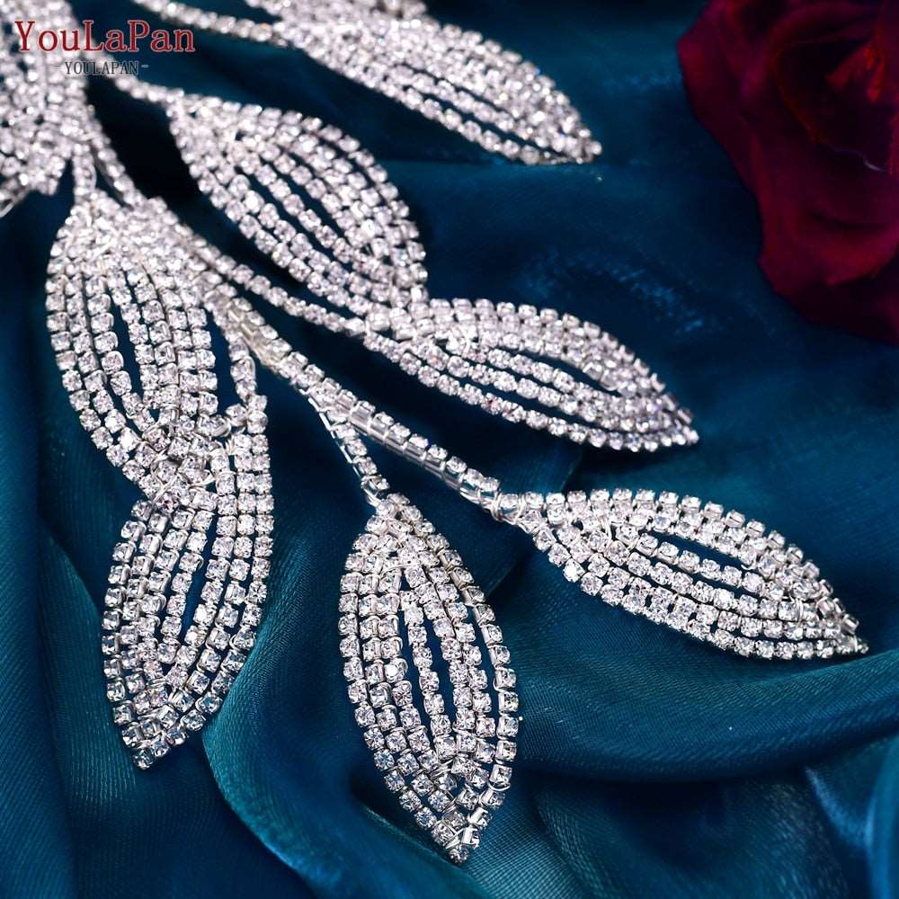 Bridal Comb Tiara | Rhinestone Leaf Wedding Hair Jewelry for Luxury Crystal Headdress
