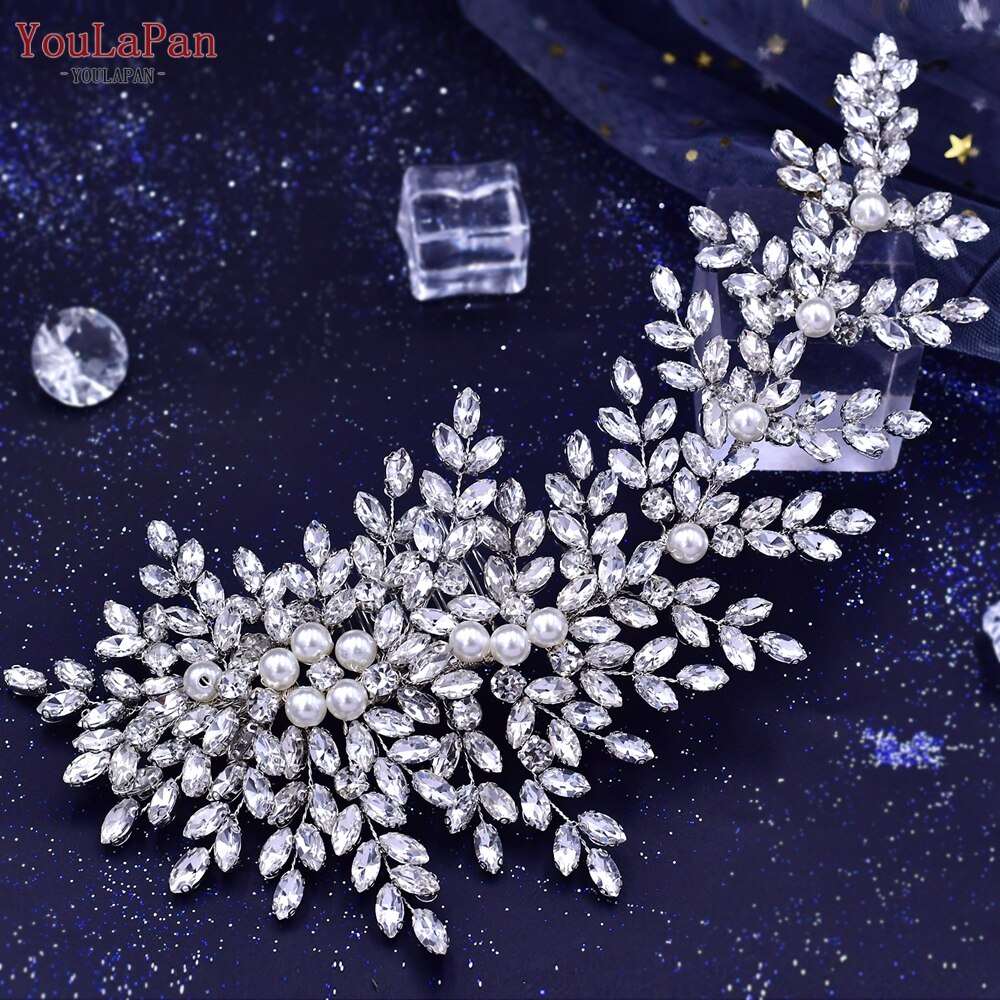 Bridal Comb Tiara | Rhinestone Leaf Wedding Hair Jewelry for Luxury Crystal Headdress
