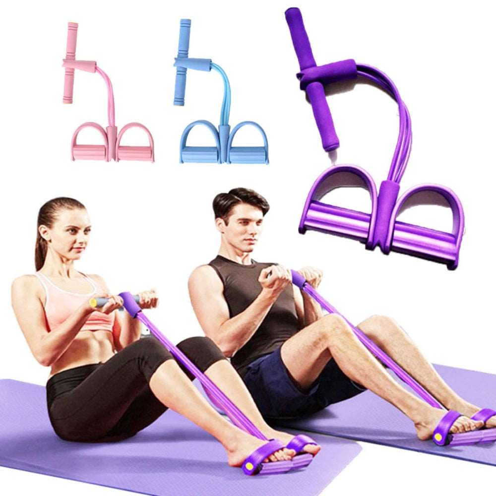 Fitness Pedal Puller Resistance Band 4 Tubes Elastic Rope Sit-up