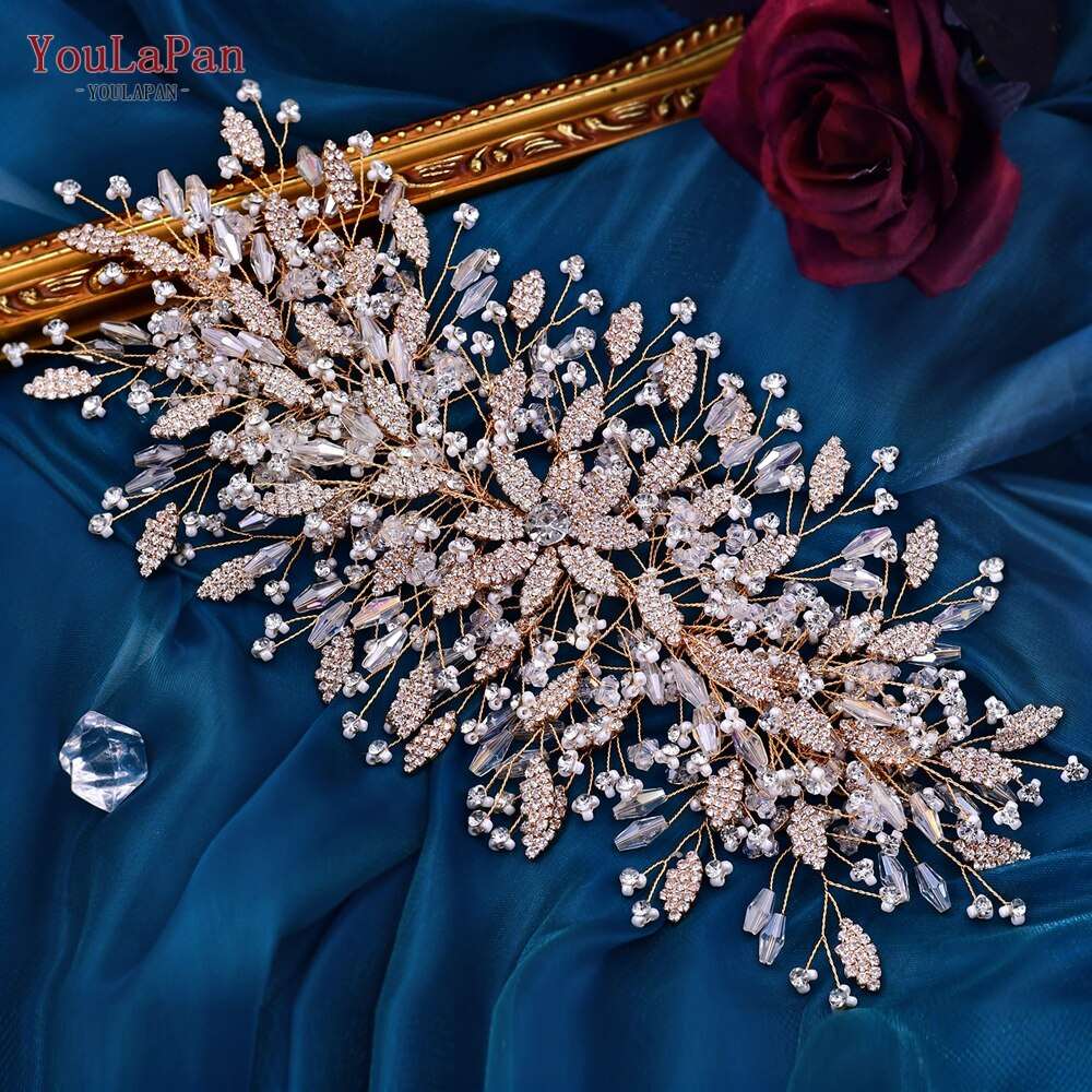Bridal Comb Tiara | Rhinestone Leaf Wedding Hair Jewelry for Luxury Crystal Headdress