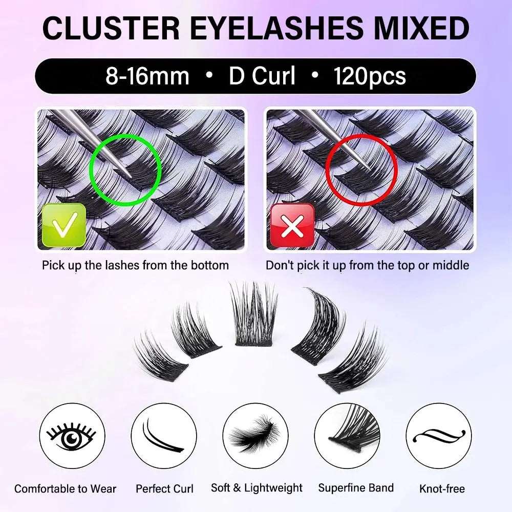 Individual Lashes Kit - 240Pcs Lash Clusters with Lash Bond, Seal, Remover, and Tweezers