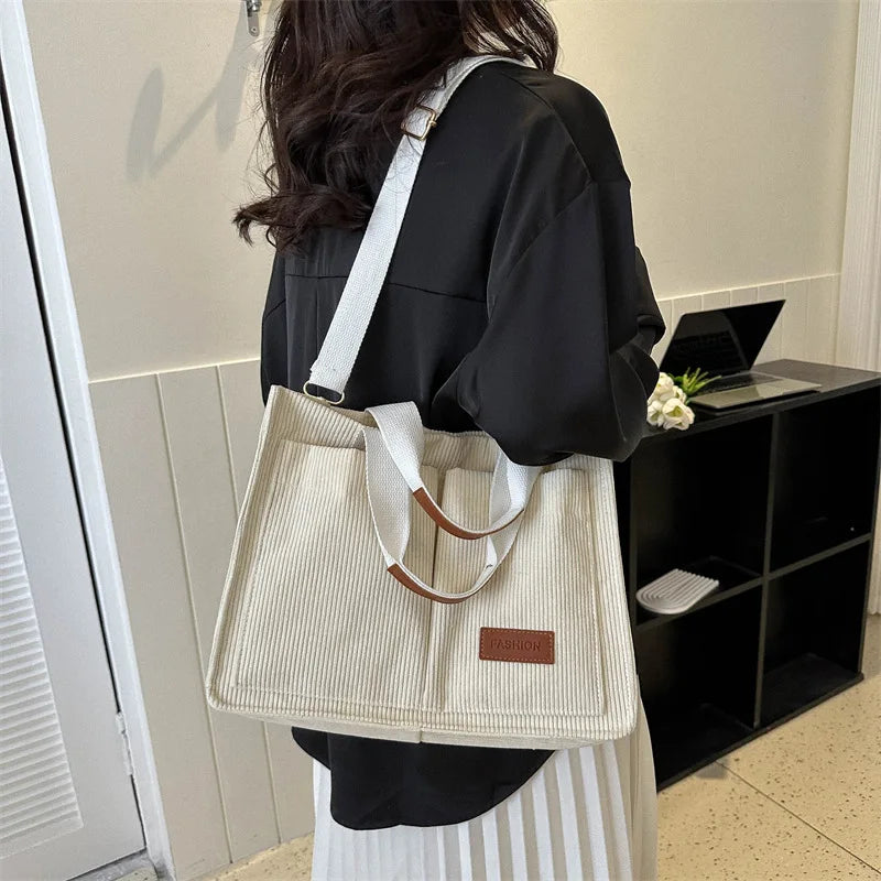Popular Corduroy Tote Bag for Women Multi-pocket Handbag Messenger Bag Large Capacity Women's Crossbody Bag Shoulder Bag