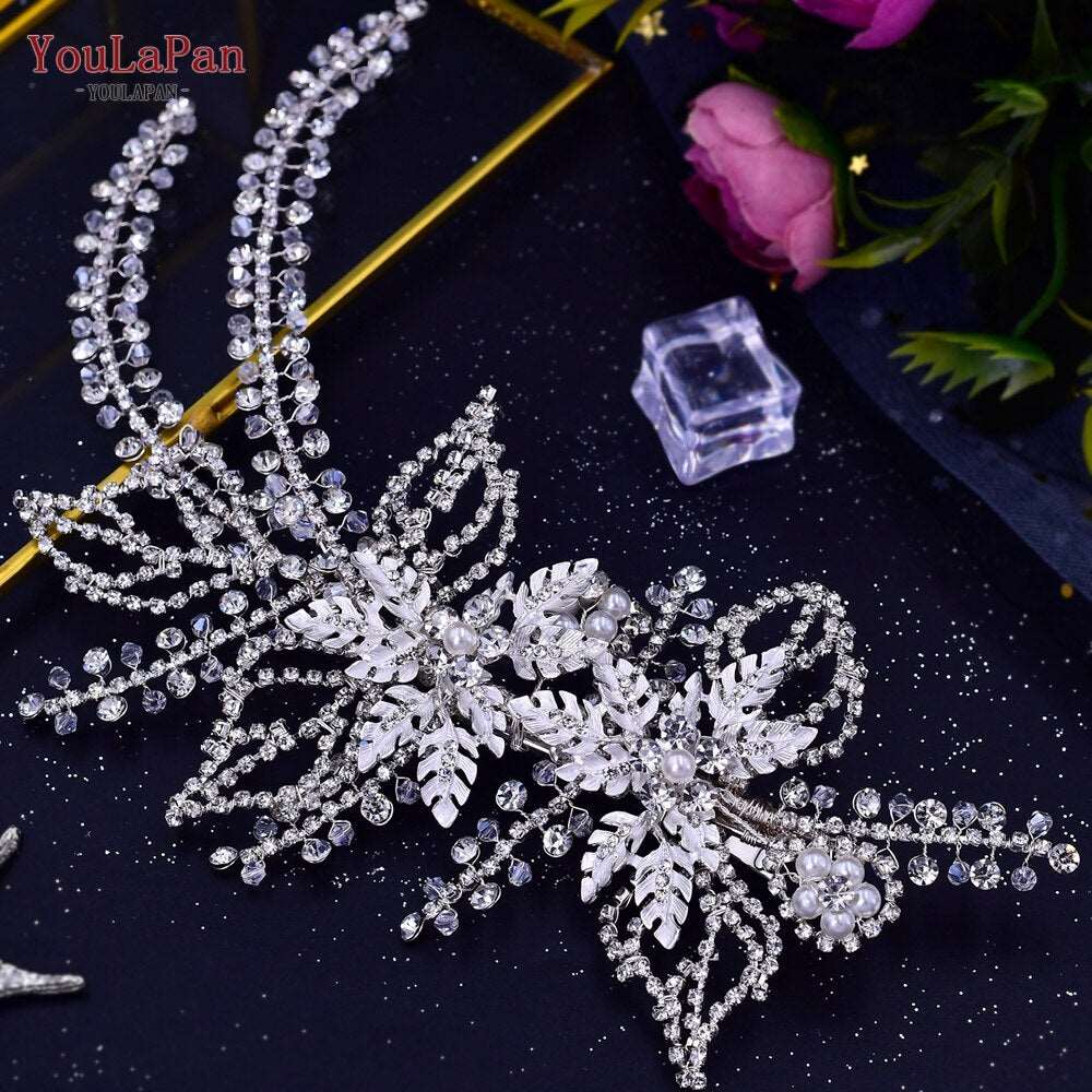 Bridal Comb Tiara | Rhinestone Leaf Wedding Hair Jewelry for Luxury Crystal Headdress