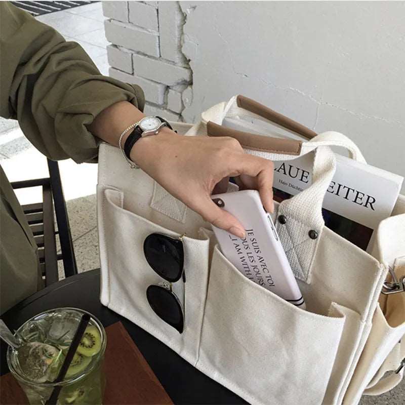 Casual White Canvas Tote Bag | Aesthetic Hobo Purse for Women
