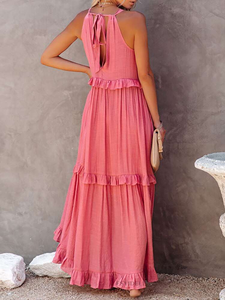 Elegant Hollow Tie-Up Party Dress Casual Women Dress