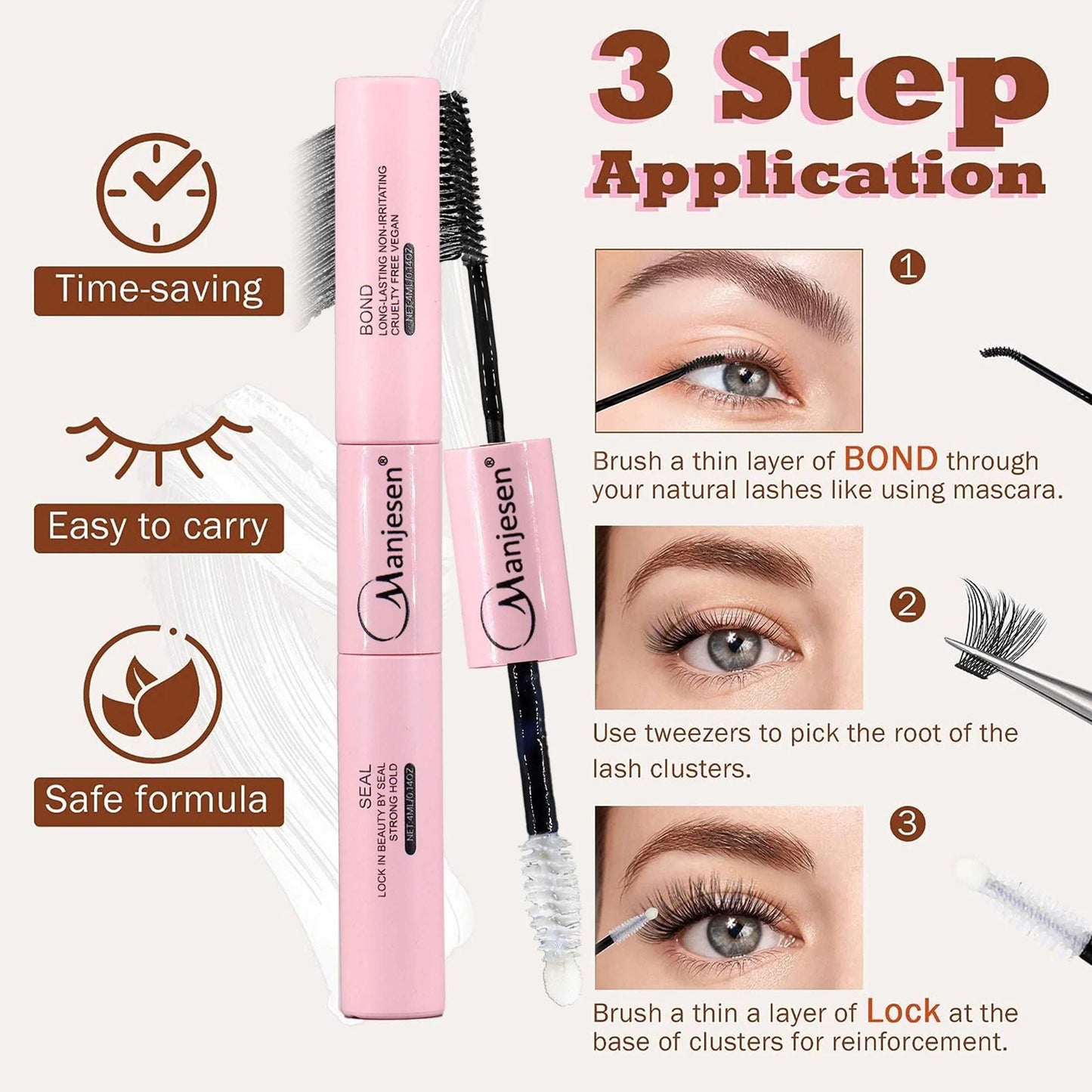 DIY Eyelash Bundle Set - 120 False Eyelashes, Bond, Seal, Remover, and Applicator