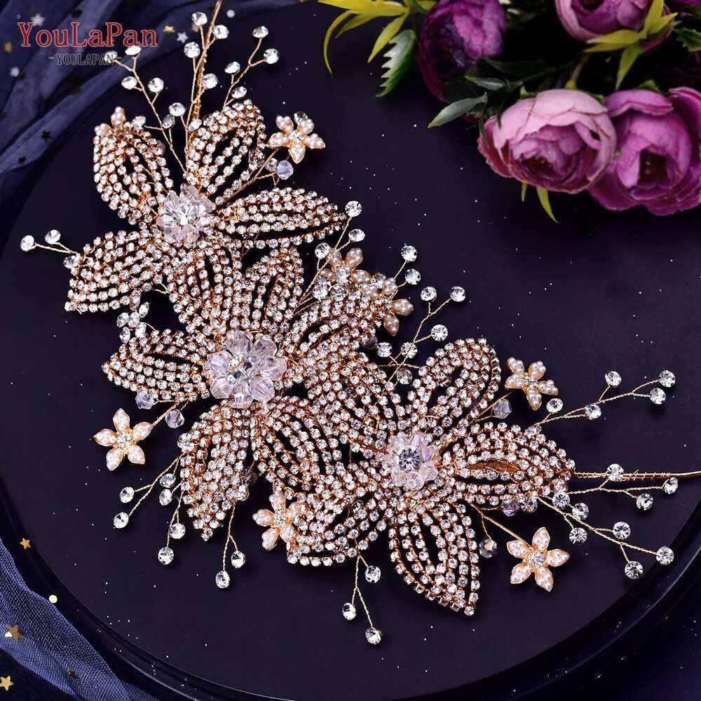 Bridal Comb Tiara | Rhinestone Leaf Wedding Hair Jewelry for Luxury Crystal Headdress