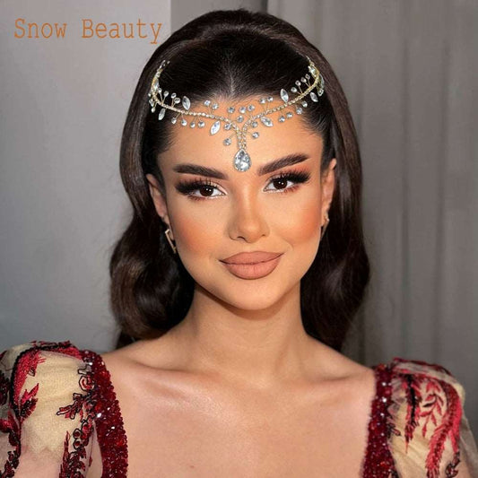 Dazzling Waters Bridal Forehead Headband: Rhinestone Elegance for the Bride