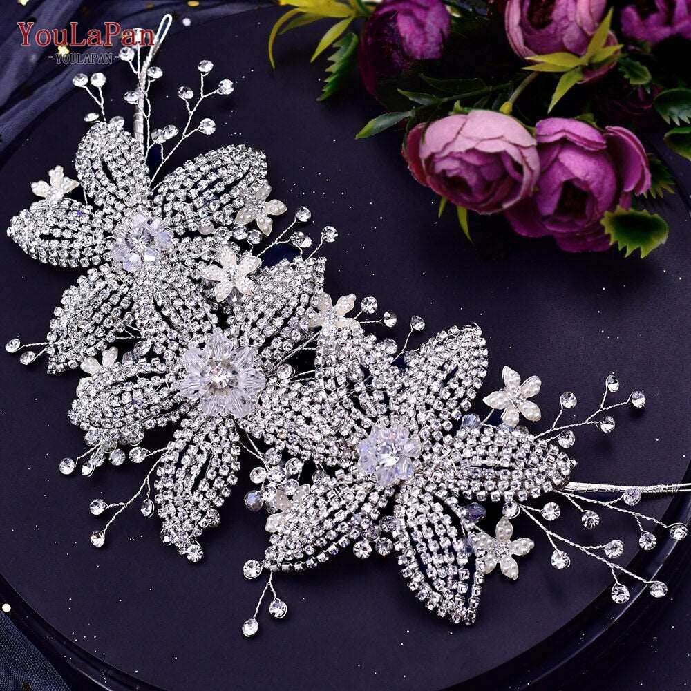 Bridal Comb Tiara | Rhinestone Leaf Wedding Hair Jewelry for Luxury Crystal Headdress