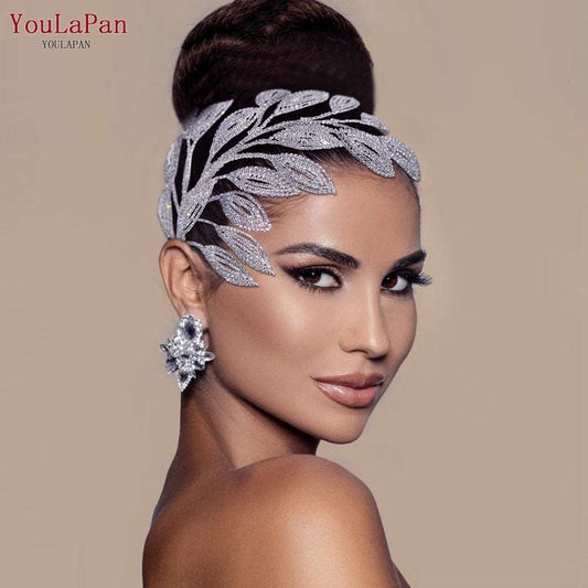 Bridal Comb Tiara | Rhinestone Leaf Wedding Hair Jewelry for Luxury Crystal Headdress