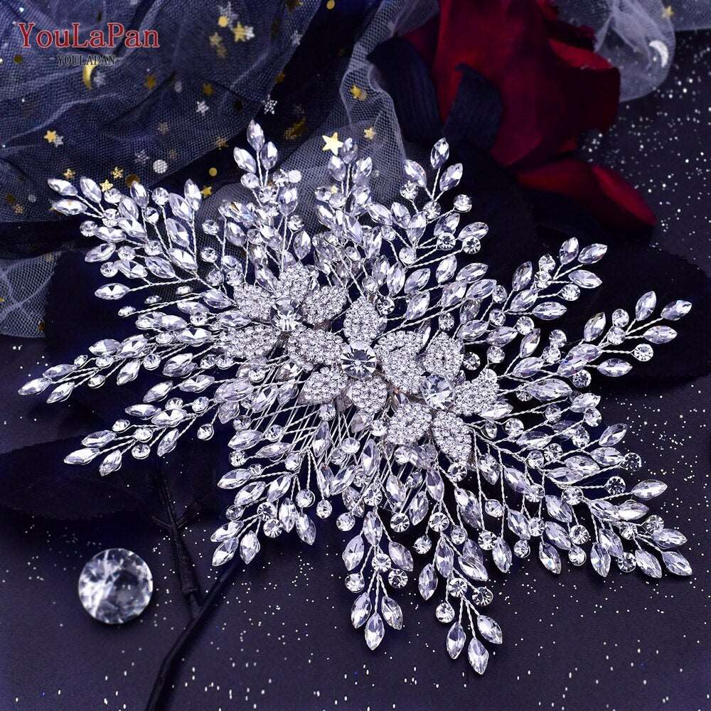 Bridal Comb Tiara | Rhinestone Leaf Wedding Hair Jewelry for Luxury Crystal Headdress