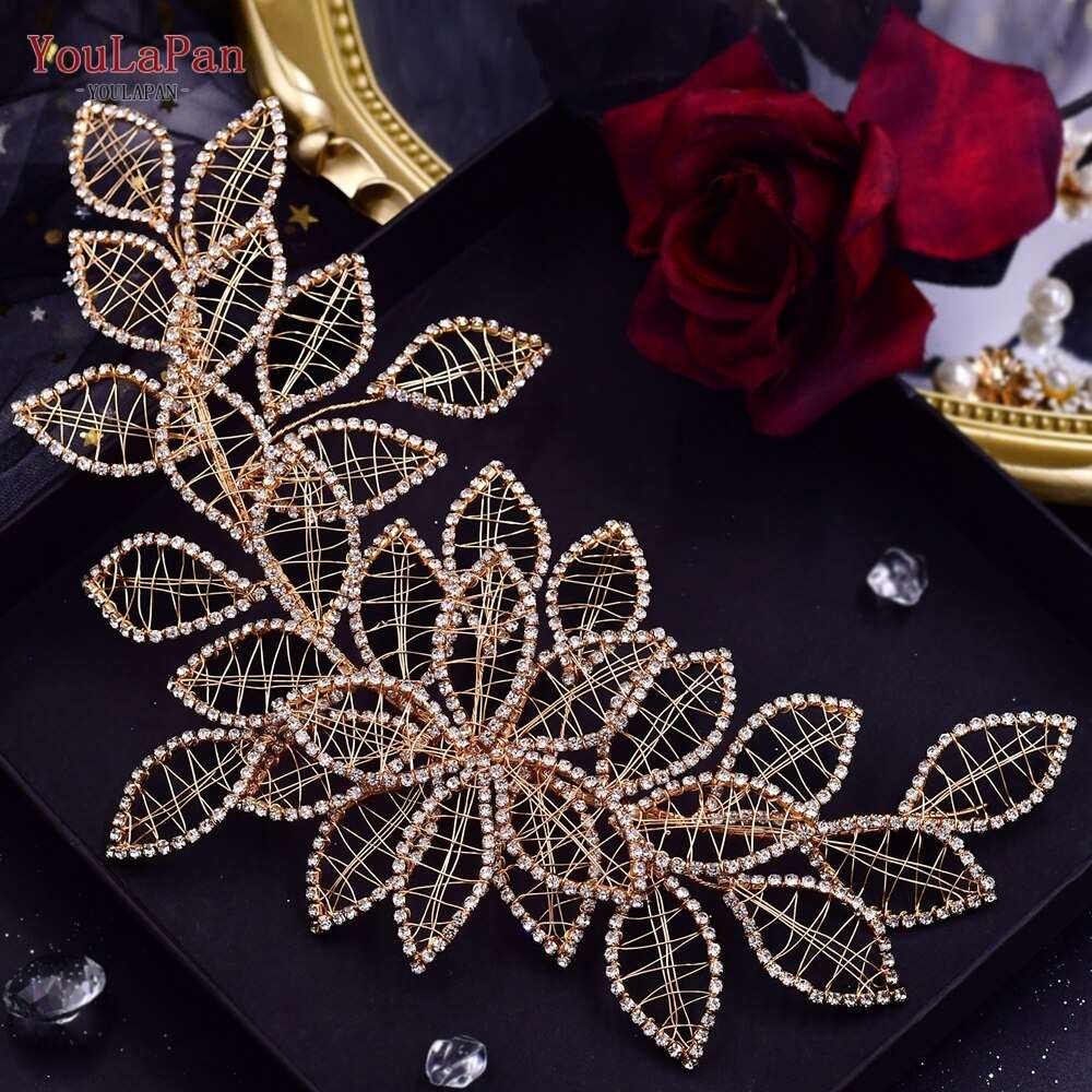 Bridal Comb Tiara | Rhinestone Leaf Wedding Hair Jewelry for Luxury Crystal Headdress