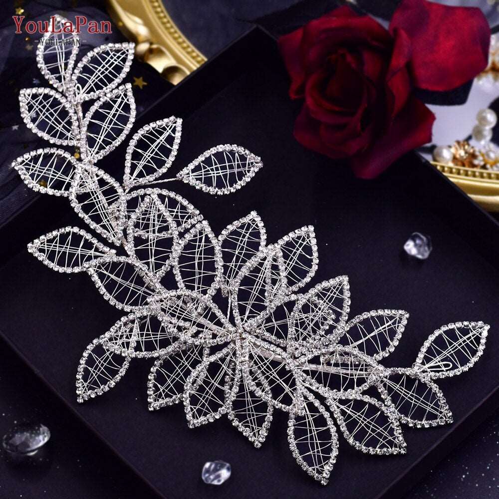 Bridal Comb Tiara | Rhinestone Leaf Wedding Hair Jewelry for Luxury Crystal Headdress