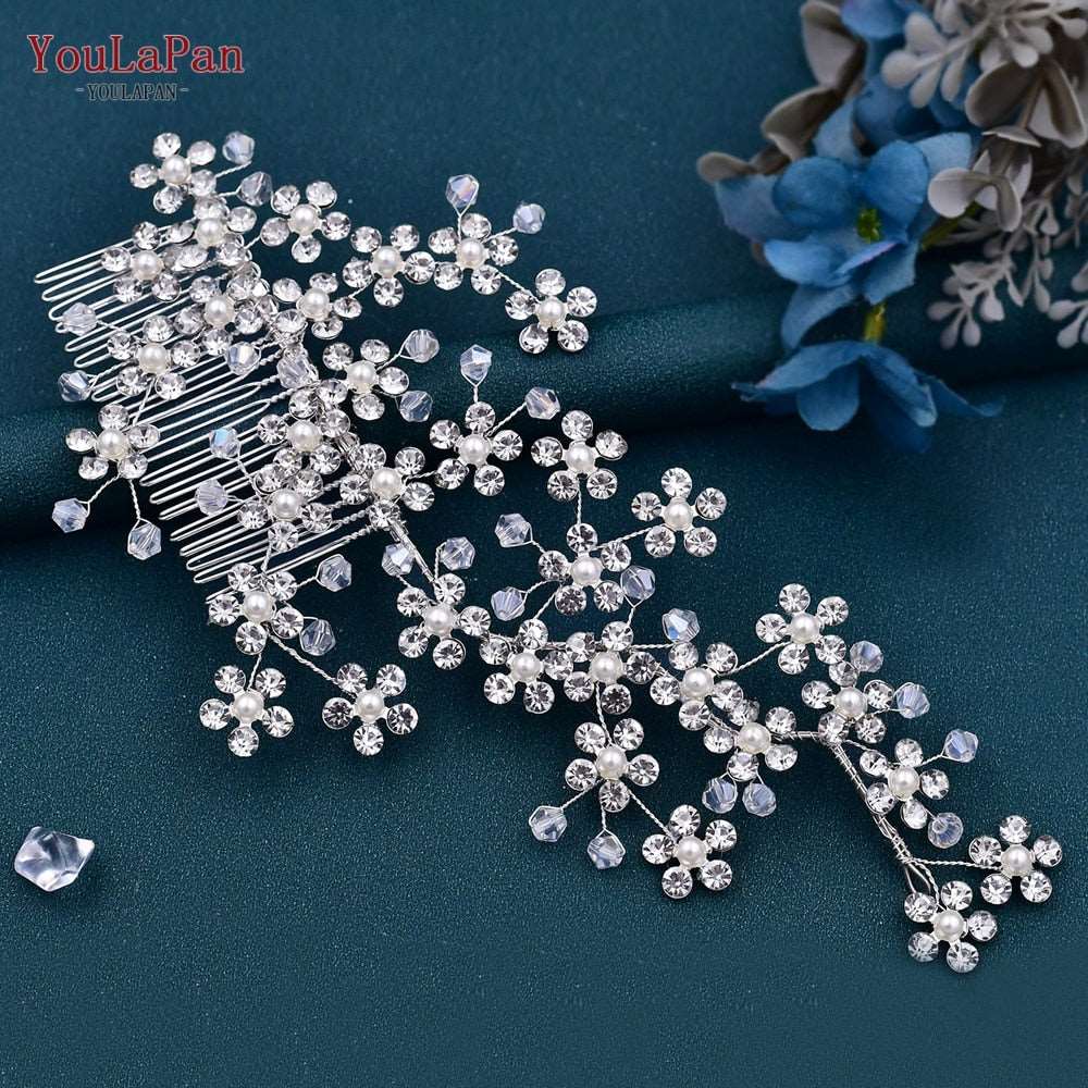 Bridal Comb Tiara | Rhinestone Leaf Wedding Hair Jewelry for Luxury Crystal Headdress