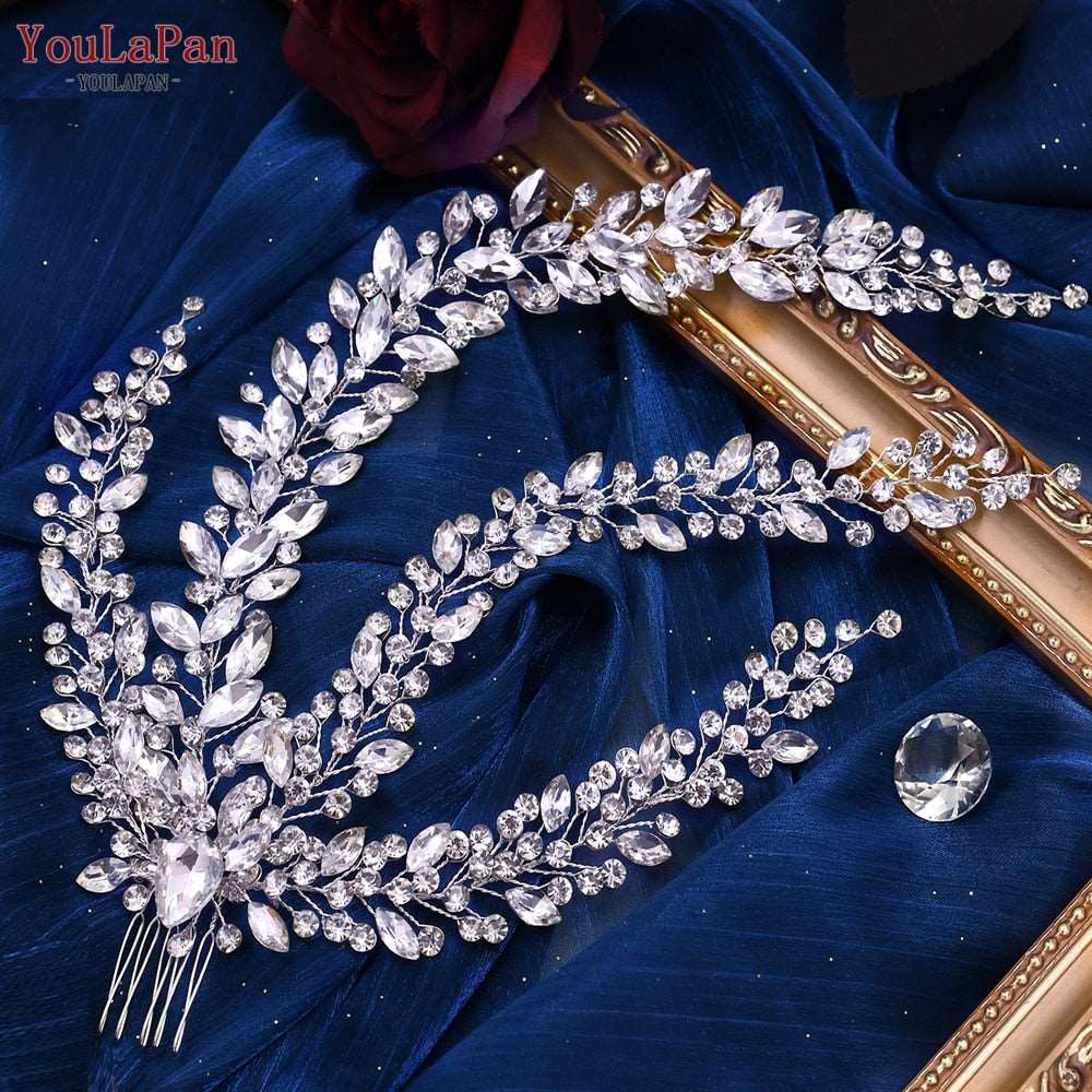 Bridal Comb Tiara | Rhinestone Leaf Wedding Hair Jewelry for Luxury Crystal Headdress