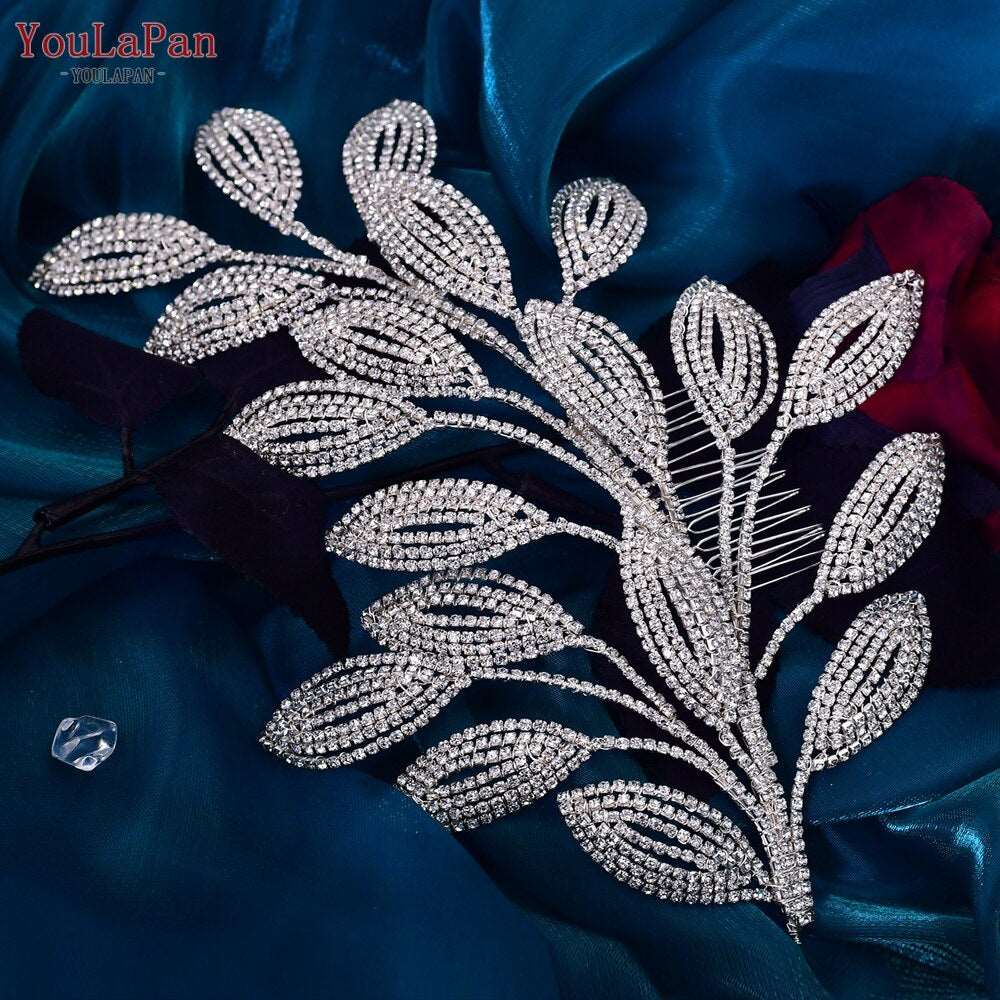 Bridal Comb Tiara | Rhinestone Leaf Wedding Hair Jewelry for Luxury Crystal Headdress
