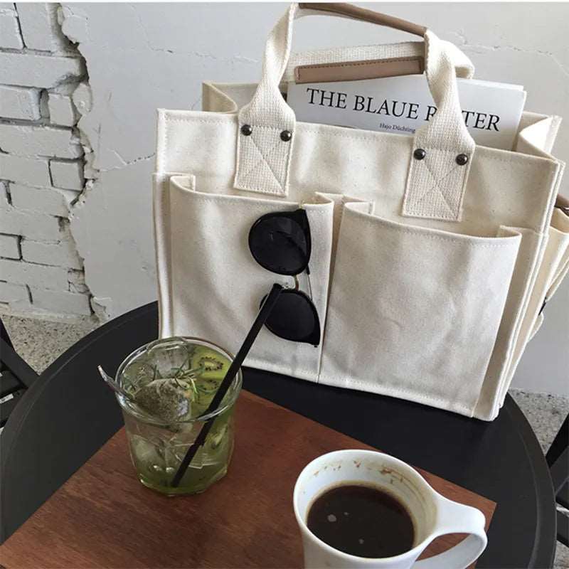 Casual White Canvas Tote Bag | Aesthetic Hobo Purse for Women
