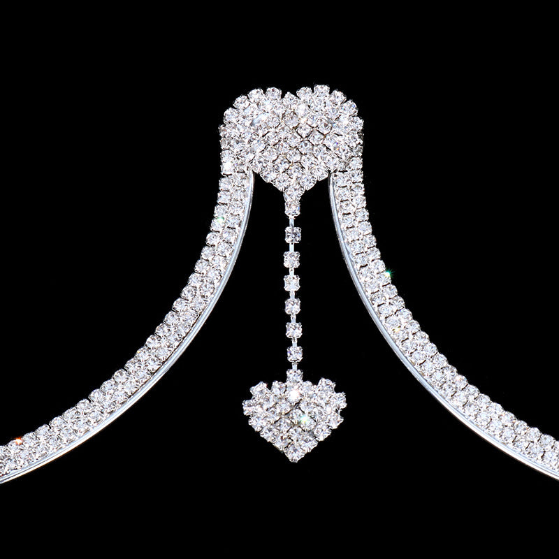 Rhinestone Bra Body Chain-Double Heart Rhinestone Body Chain | Stylish Chest Support Jewelry