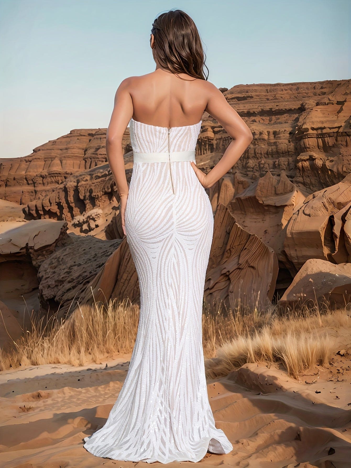 Sequined Mermaid Tube Dress, Elegant Strapless Flare Bodycon Dress For Party & Banquet, Women's Clothing