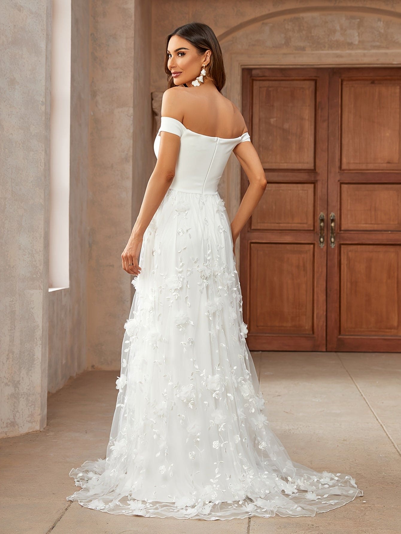 Elegant Off Shoulder Backless Dress, Solid Floor Length Dress For Wedding Party, Women's Clothing