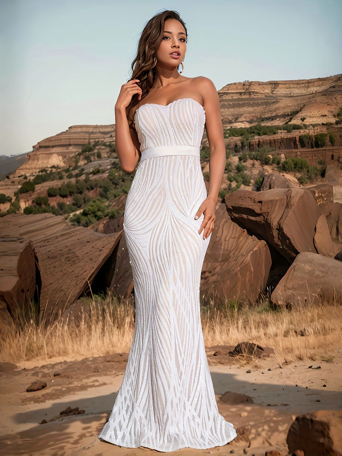 Sequined Mermaid Tube Dress, Elegant Strapless Flare Bodycon Dress For Party & Banquet, Women's Clothing
