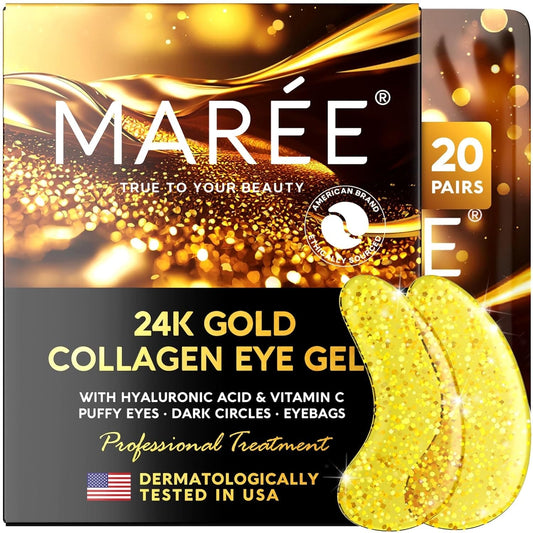 under Eye Patches (20 Pairs) - 24K Gold Eye Patches for Puffy Eyes, Dark Circles, Eye Bags - Skin Care with Collagen, Pearl Extract & Hyaluronic Acid - Anti-Aging & Rejuvenating Eye Masks