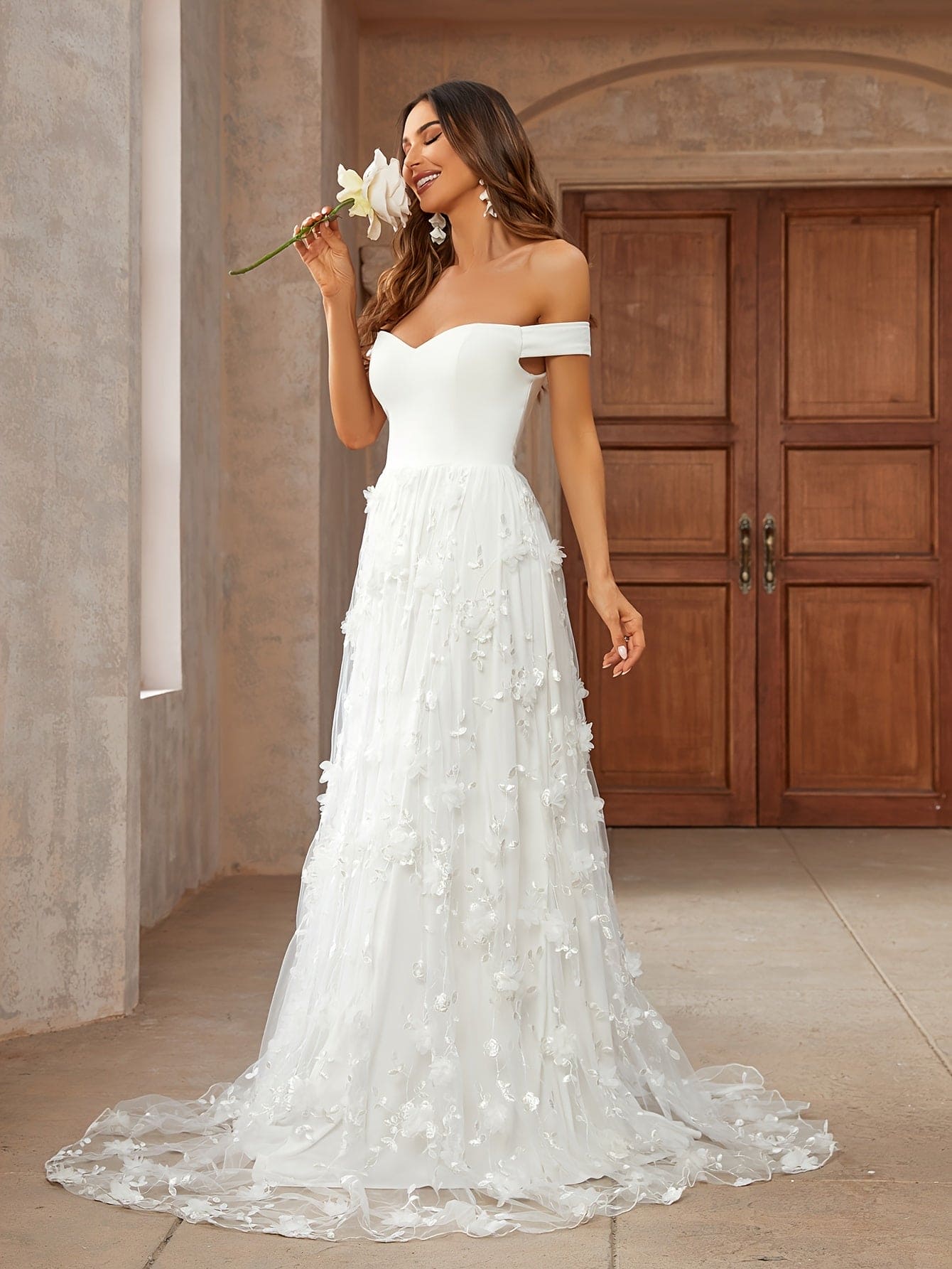 Elegant Off Shoulder Backless Dress, Solid Floor Length Dress For Wedding Party, Women's Clothing