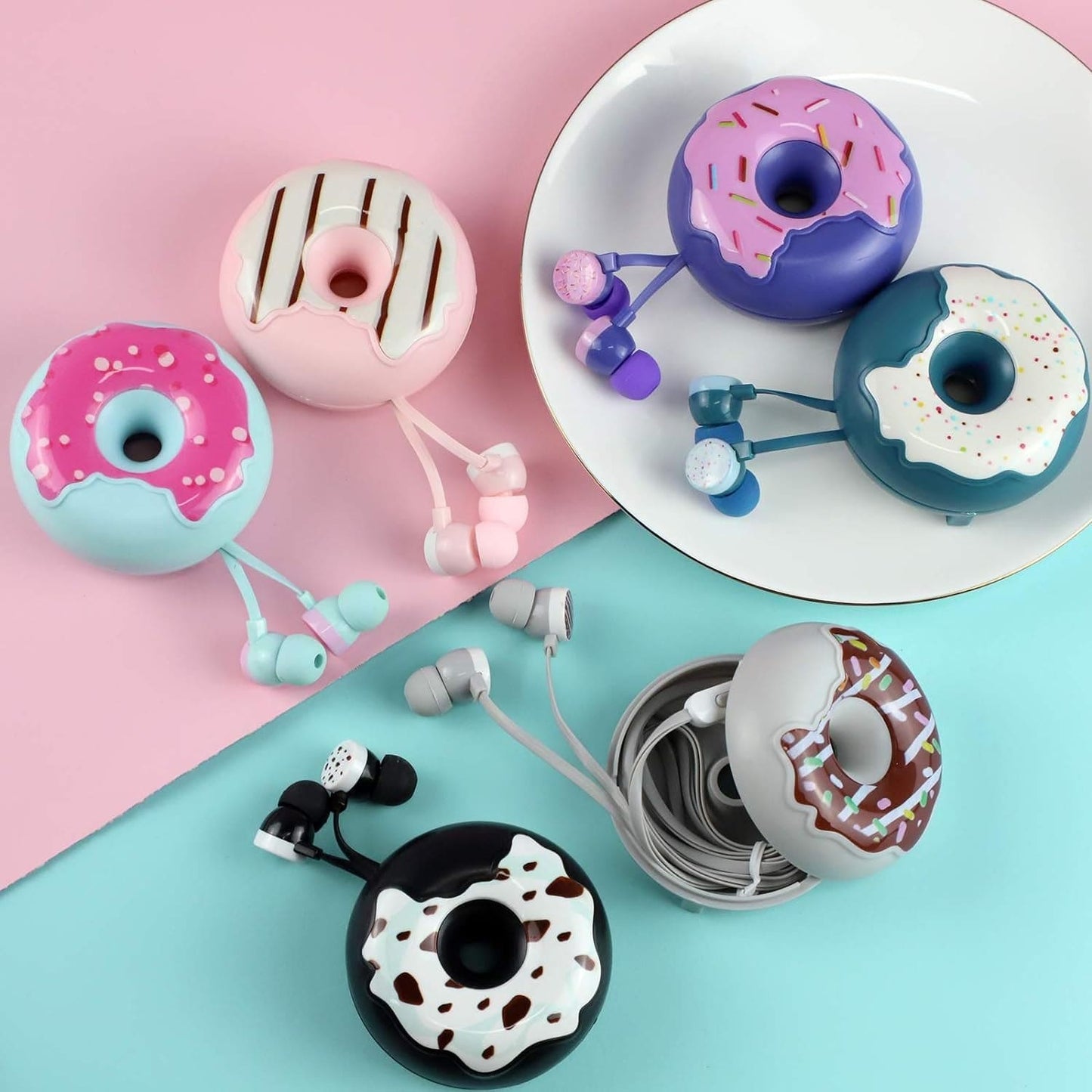 Professional title: " Donut Earbuds for Kids with Microphone and Storage Case - Cute In-Ear Headphones Ideal for School Girls and Boys"