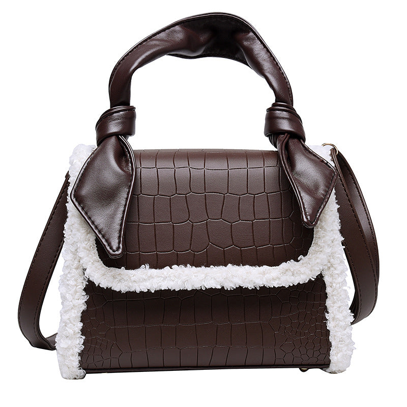 Stone Pattern PU Fleece Small Square Bag – Chic and Cozy Accessory