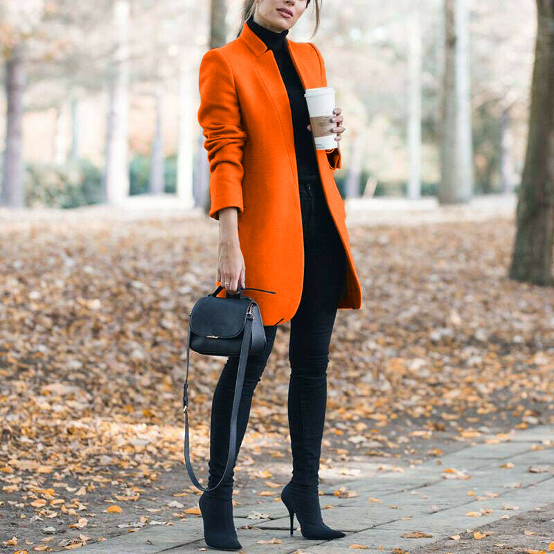 Stylish Solid Color Collar Woolen Coat/ Dress with Style S-5 XXXL
