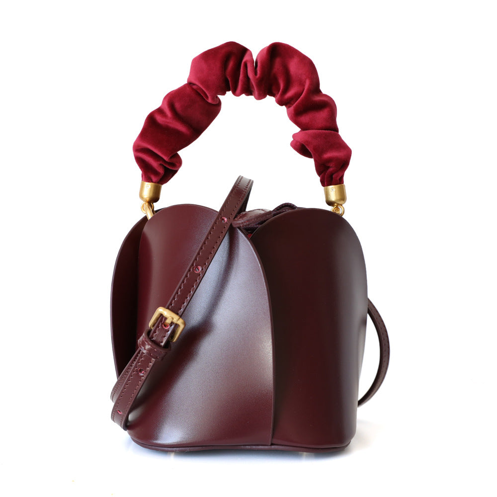 Leather Elegant Flower Bucket Bag Purse | Floral Statement Piece