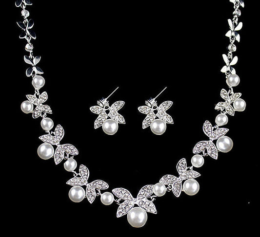 Diamond pearl necklace earrings set, look stunning for your next holiday event
