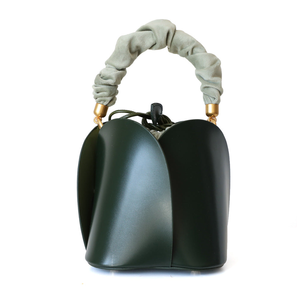 Leather Elegant Flower Bucket Bag Purse | Floral Statement Piece