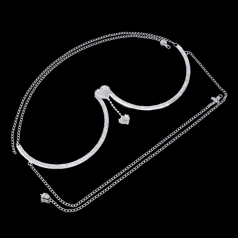 Rhinestone Bra Body Chain-Double Heart Rhinestone Body Chain | Stylish Chest Support Jewelry