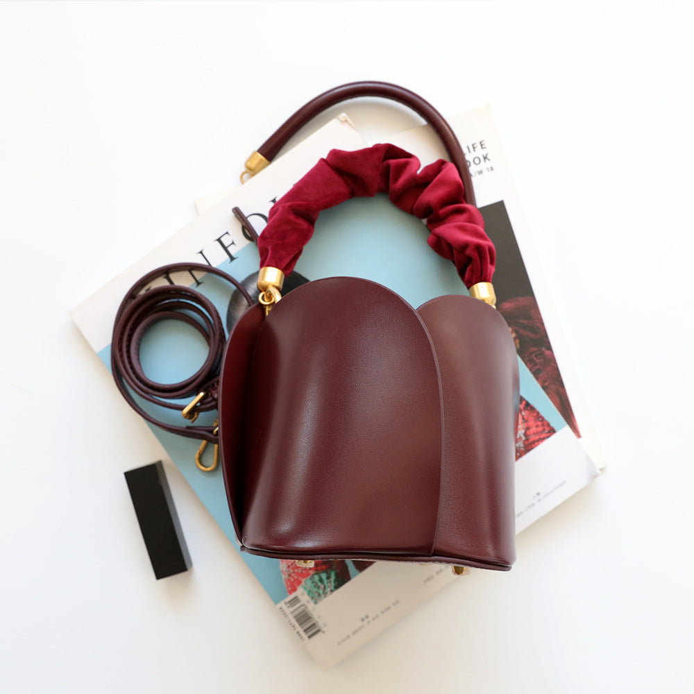 Leather Elegant Flower Bucket Bag Purse | Floral Statement Piece