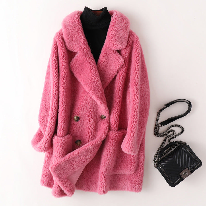Warm Women's Mid-length Loose Wool Sheep Coat imitation