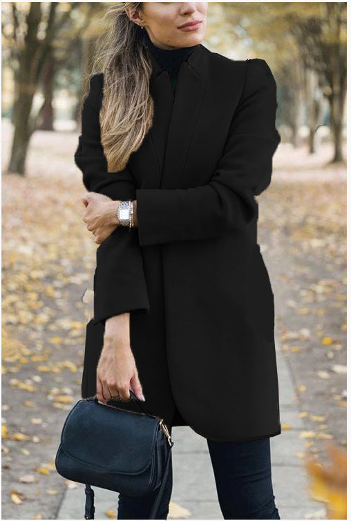 Stylish Solid Color Collar Woolen Coat/ Dress with Style S-5 XXXL
