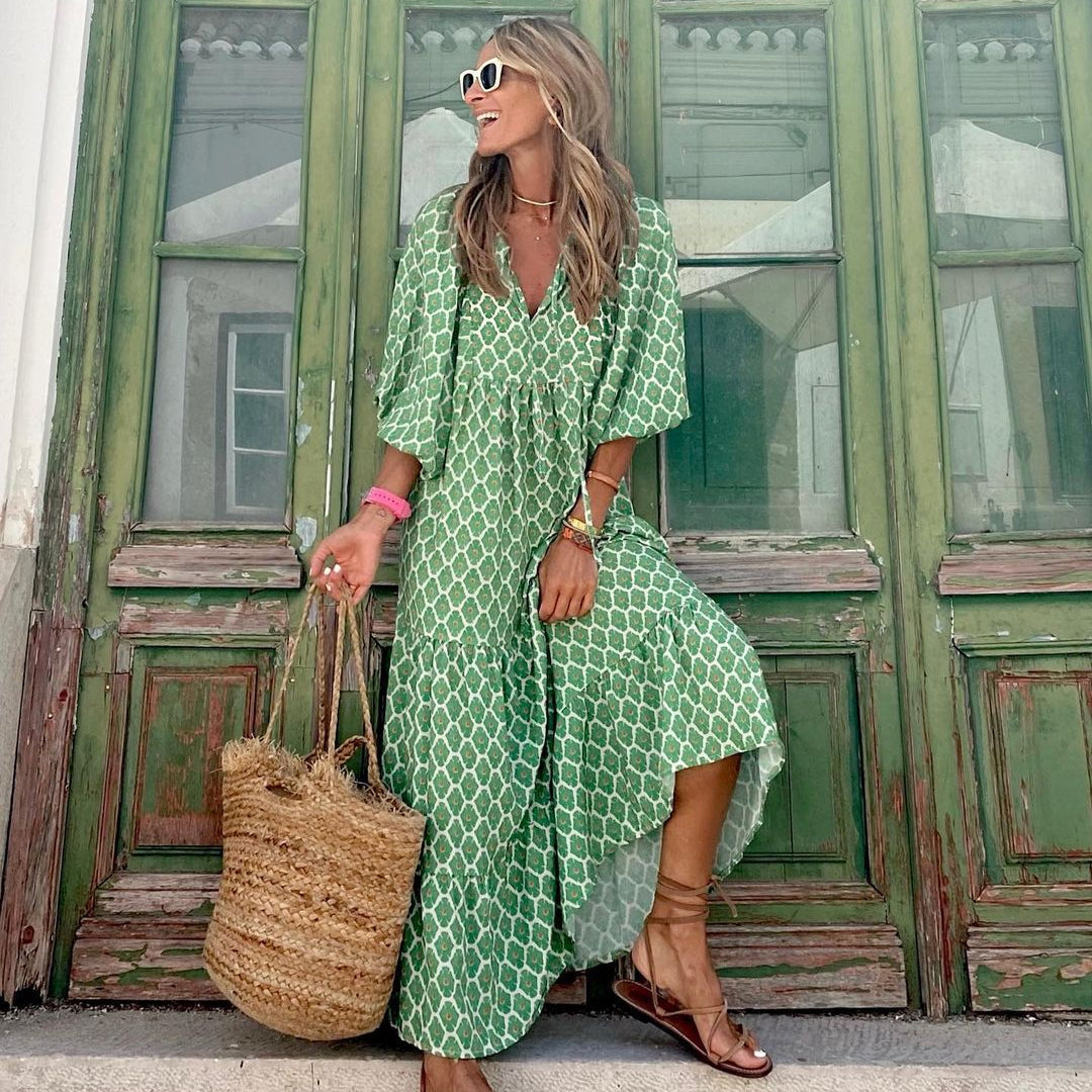 Summer Women's Vintage Printed Bohemian Dress Elegant Ladies Casual Lo Trendy ShopLand Summer Women's Vintage Printed Bohemian Dress Elegant Ladies Casual Lo Trendy ShopLand