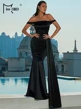 Satin Off Shoulder Draped Side Mermaid Hem Satin Formal Dress